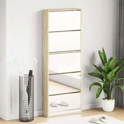 Huishoudelijke Benodigdheden*vidaXL Schoenenkast met 5 spiegels 63x17x169,5 cm hout Eiken