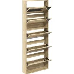 Huishoudelijke Benodigdheden*vidaXL Schoenenkast met 5 spiegels 63x17x169,5 cm hout Eiken
