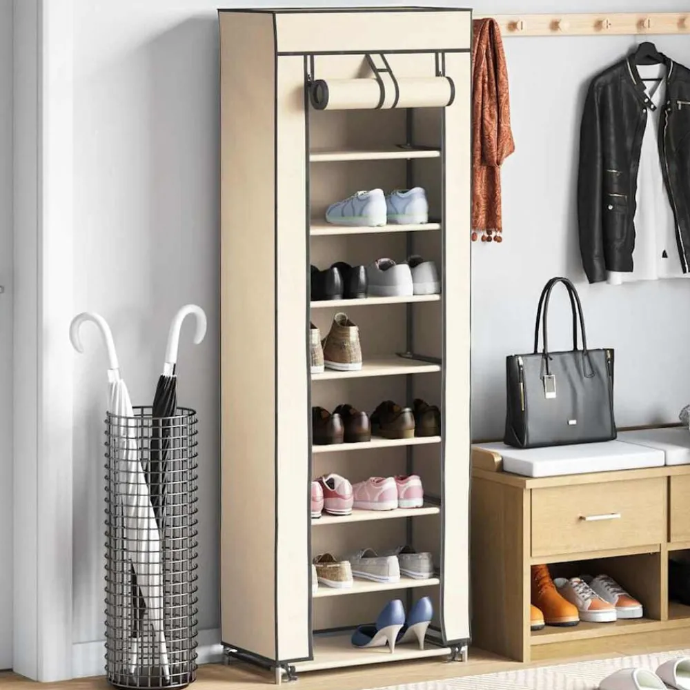 Schoenenkast met hoes 57x29x162 cm stof crème>vidaXL Hot