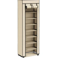 Schoenenkast met hoes 57x29x162 cm stof crème><noscript><img width=
