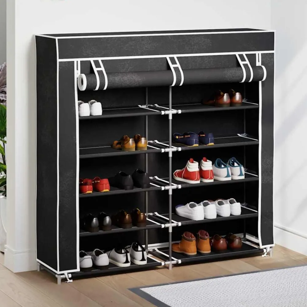 Huishoudelijke Benodigdheden*vidaXL Schoenenkast met hoes 115x28x110 stof Zwart