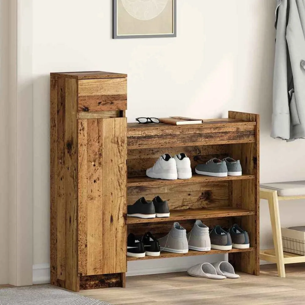 Huishoudelijke Benodigdheden*vidaXL Schoenenkast met lade Oudhout 100,5 x 28 x 100 cm Bewerkt hout Oud hout