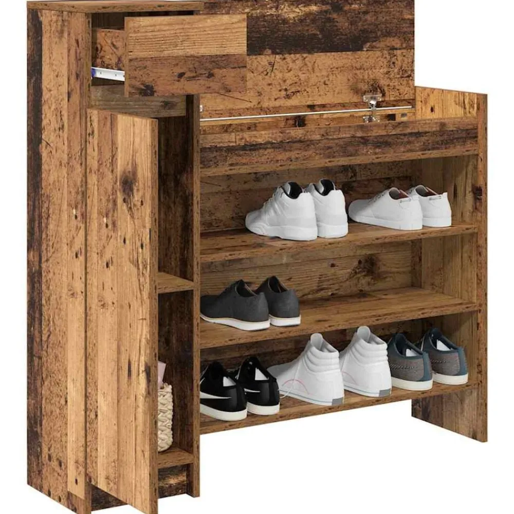 Huishoudelijke Benodigdheden*vidaXL Schoenenkast met lade Oudhout 100,5 x 28 x 100 cm Bewerkt hout Oud hout