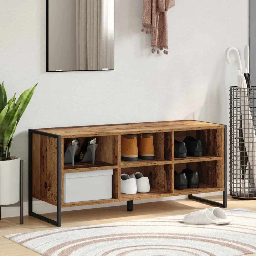 Huishoudelijke Benodigdheden*vidaXL Schoenenkast met opslag 100 x 35 x 44 cm Bewerkt hout Oud hout