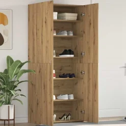 Schoenenkast met plank Bruin 80 x 35.5 x 180 cm Bewerkt hout>vidaXL Online