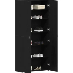 Schoenenkast met plank Zwart 80 x 35.5 x 180 cm Bewerkt hout><noscript><img width=