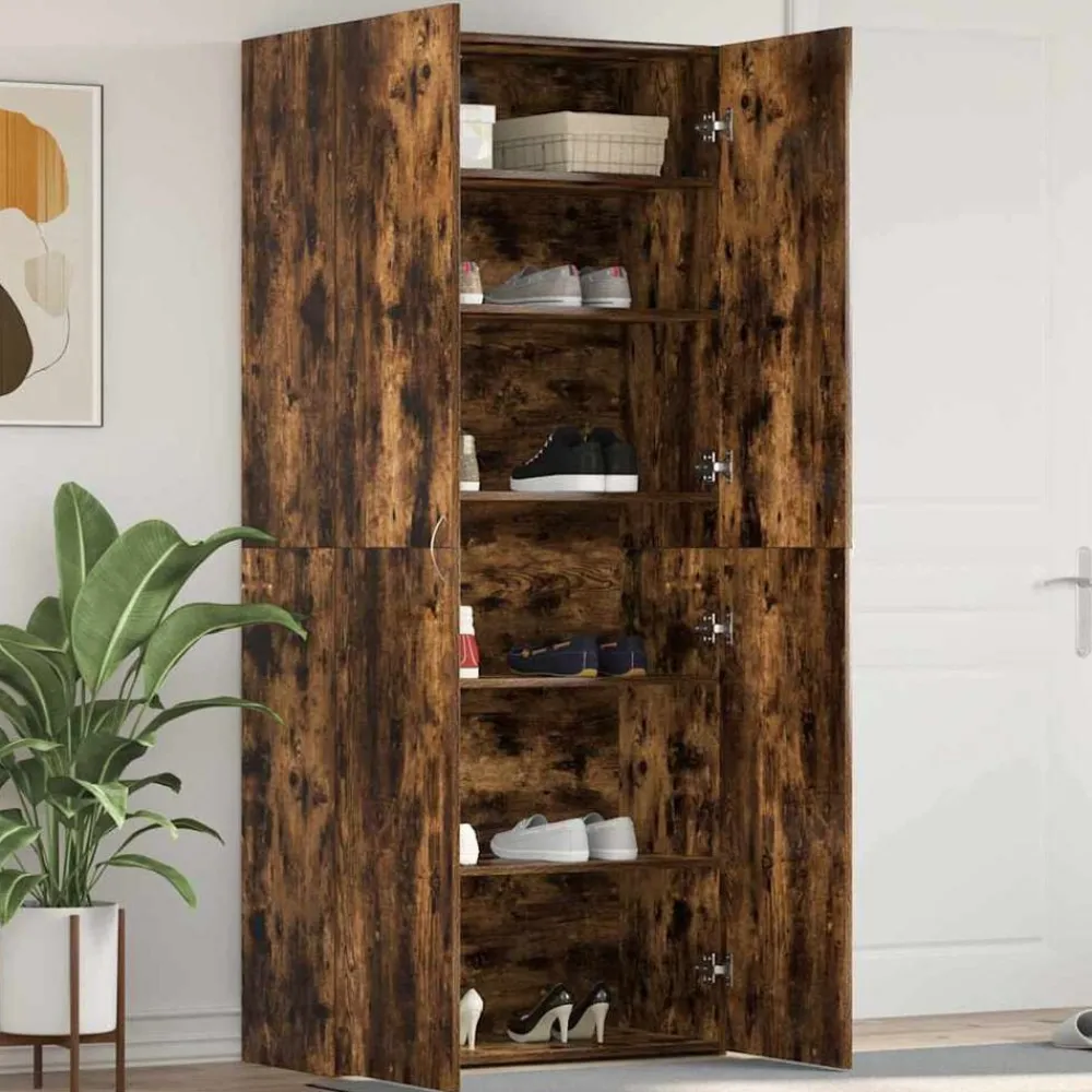 Huishoudelijke Benodigdheden*vidaXL Schoenenkast Multikleur 80 x 35.5 x 180 cm Bewerkt hout Gerookt eiken