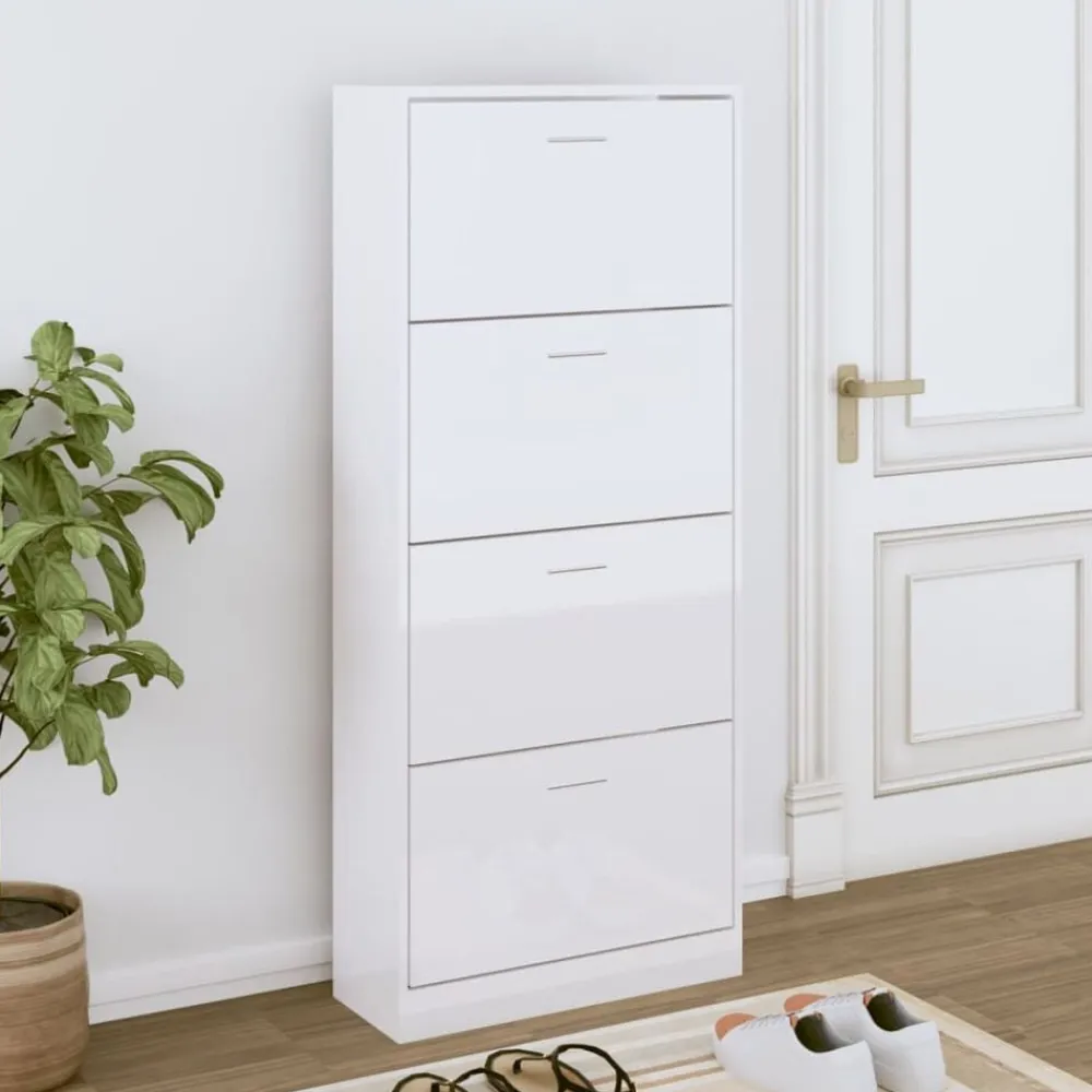 Huishoudelijke Benodigdheden*vidaXL Schoenenkast 63x24x147 cm bewerkt hout Hoogglans wit