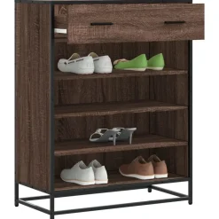 Schoenenkast 75x38x97,5 cm bewerkt hout en metaal bruin eiken>vidaXL New