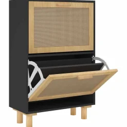 Huishoudelijke Benodigdheden*vidaXL Schoenenkast 52x25x80 cm bewerkt hout en rattan Zwart