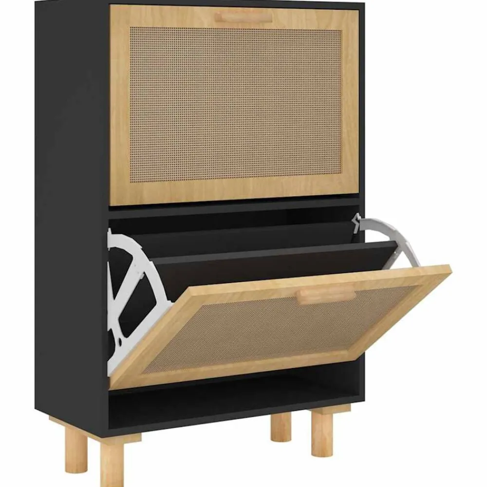 Huishoudelijke Benodigdheden*vidaXL Schoenenkast 52x25x80 cm bewerkt hout en rattan Zwart