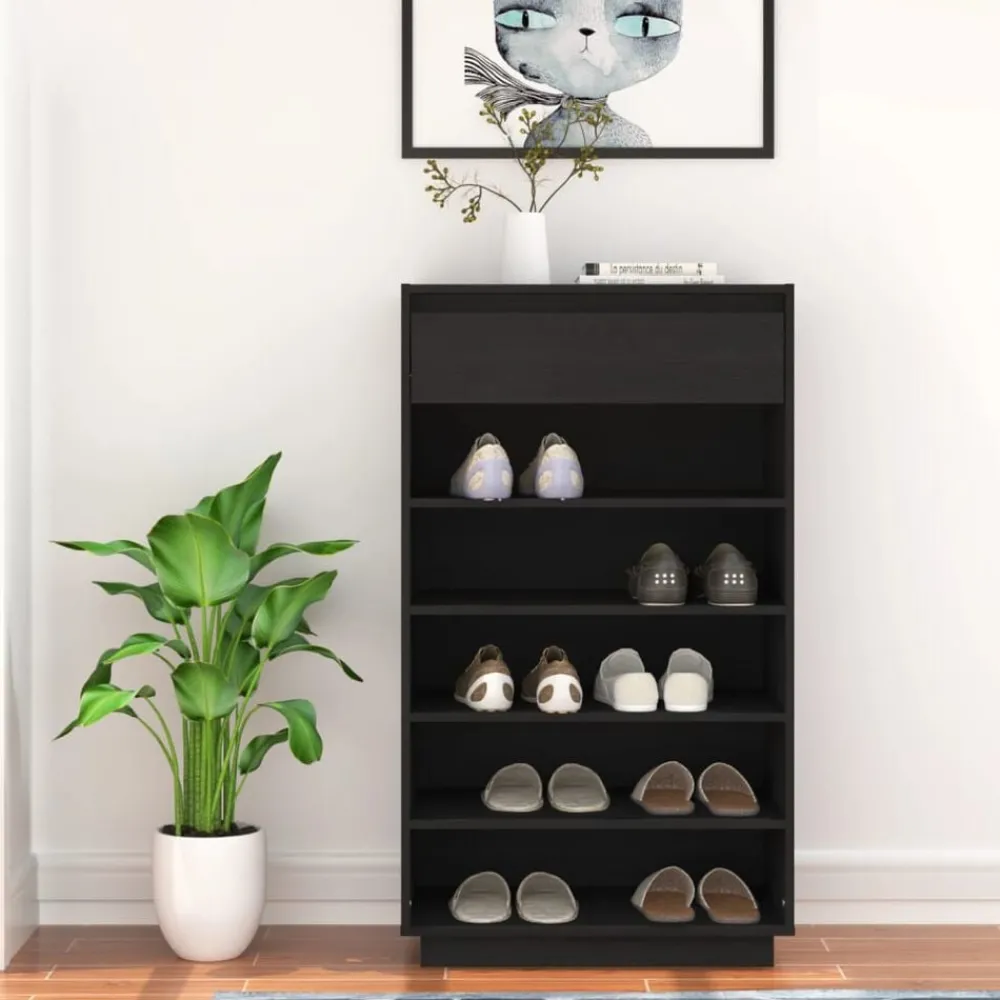 Huishoudelijke Benodigdheden*vidaXL Schoenenkast 60x34x105 cm massief grenenhout Zwart