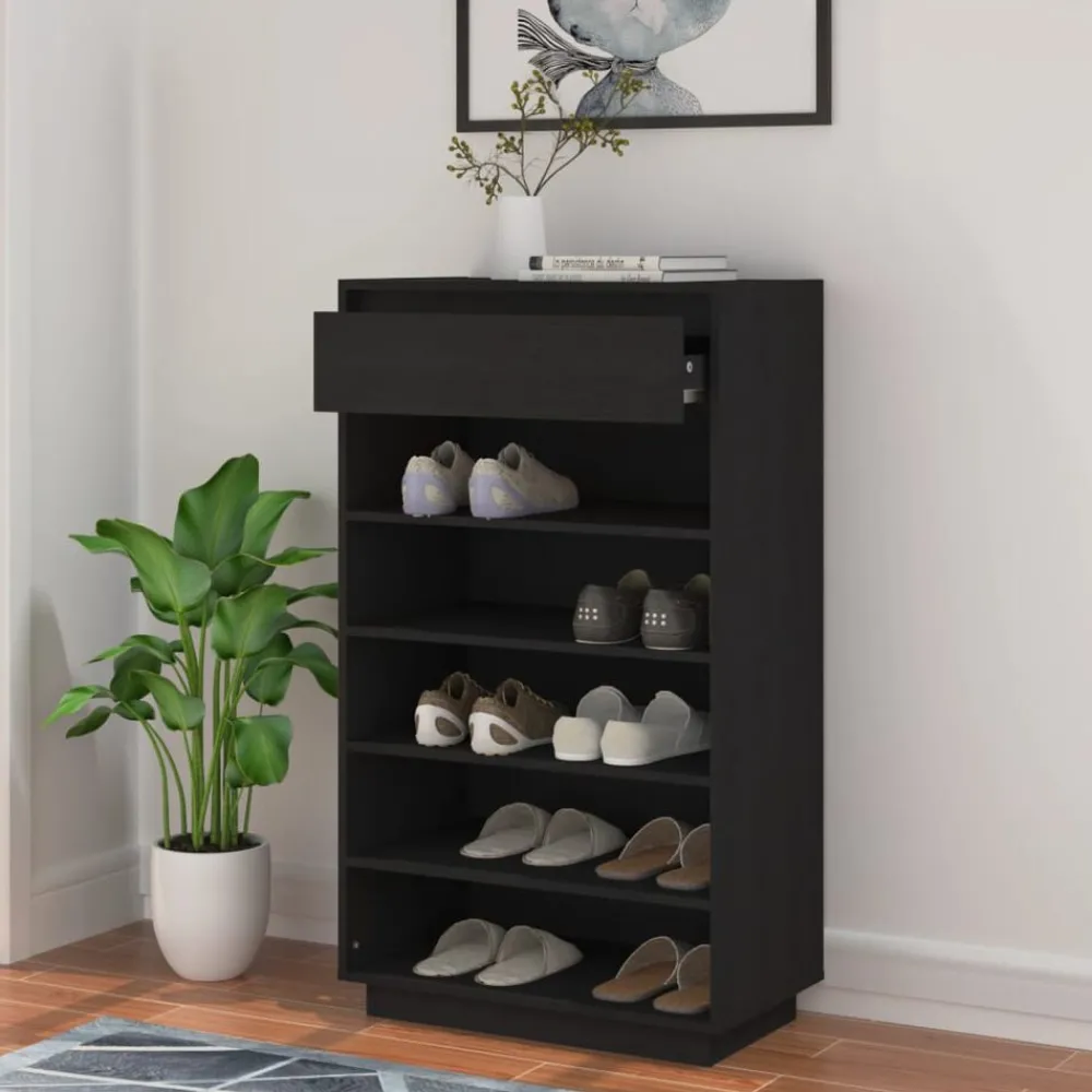 Huishoudelijke Benodigdheden*vidaXL Schoenenkast 60x34x105 cm massief grenenhout Zwart