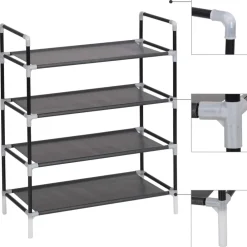 Schoenenrek met 4 schappen metaal en ongeweven stof>vidaXL Hot