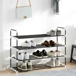 Schoenenrek met 4 schappen metaal en kunststof zwart>vidaXL Outlet