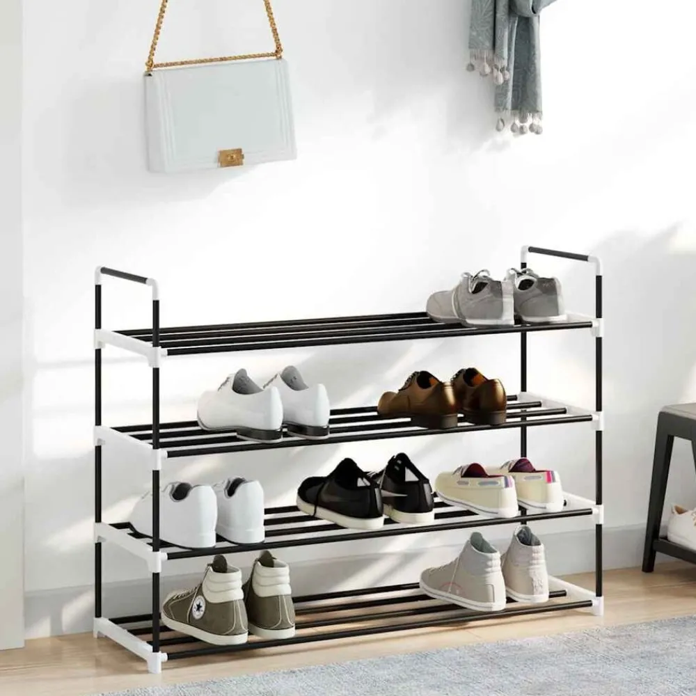 Schoenenrek met 4 schappen metaal en kunststof zwart>vidaXL Outlet