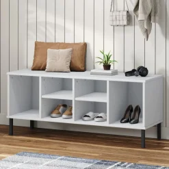 Huishoudelijke Benodigdheden*vidaXL Schoenenrek met metalen poten OSLO 106x35x45 cm grenenhout Wit