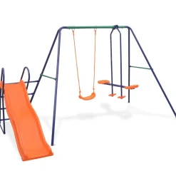 Schommelset met glijbaan en 3 zitjes oranje>vidaXL Sale