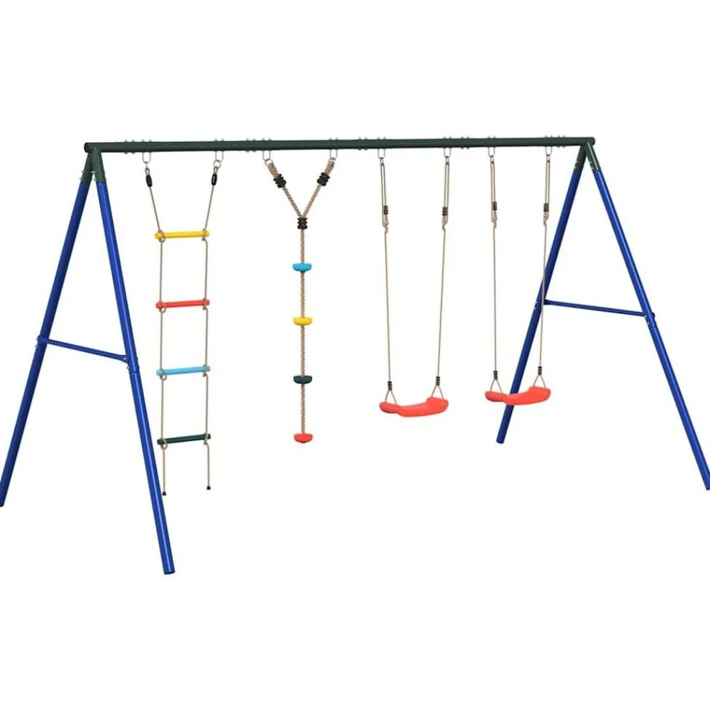 Buitenspeelgoed*vidaXL Schommelset met schommels, ladder en klimtouw met schijven Rood
