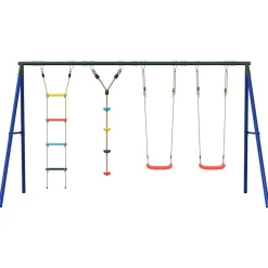 Buitenspeelgoed*vidaXL Schommelset met schommels, ladder en klimtouw met schijven Rood