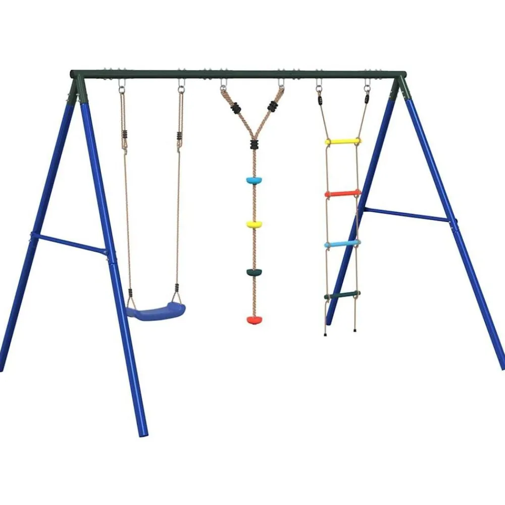 Buitenspeelgoed*vidaXL Schommelset met schommel, ladder en klimtouw met schijven Blauw