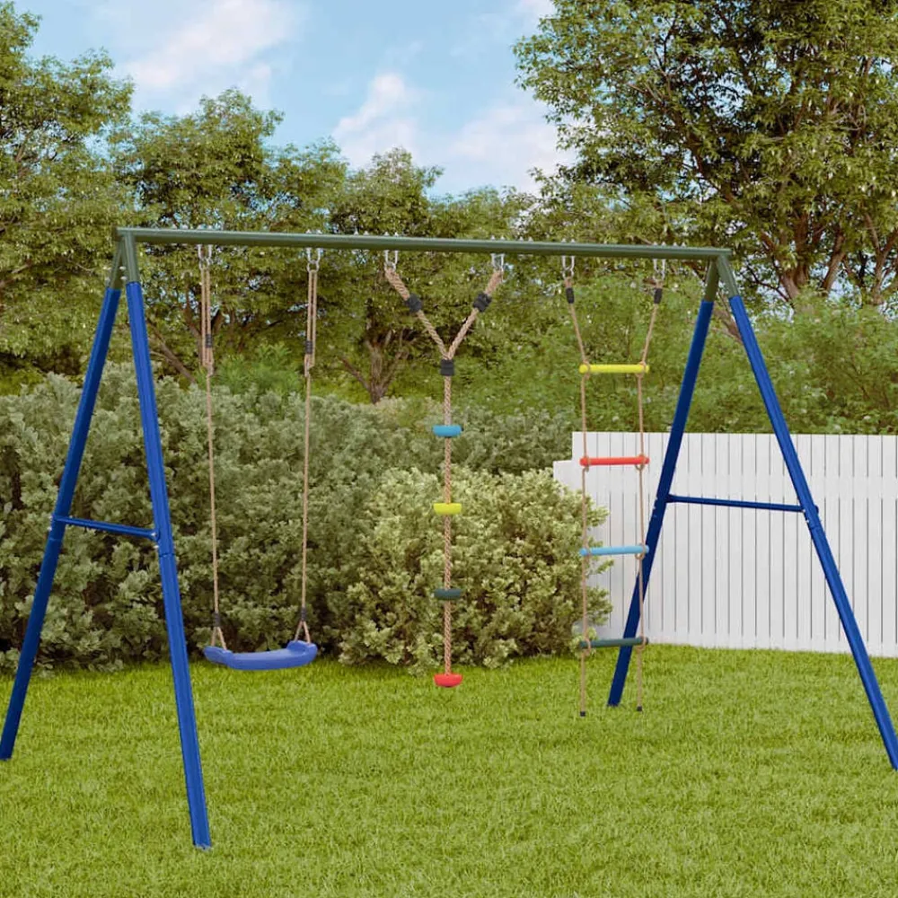 Buitenspeelgoed*vidaXL Schommelset met schommel, ladder en klimtouw met schijven Blauw