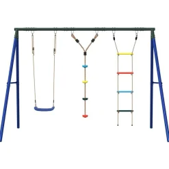 Buitenspeelgoed*vidaXL Schommelset met schommel, ladder en klimtouw met schijven Blauw