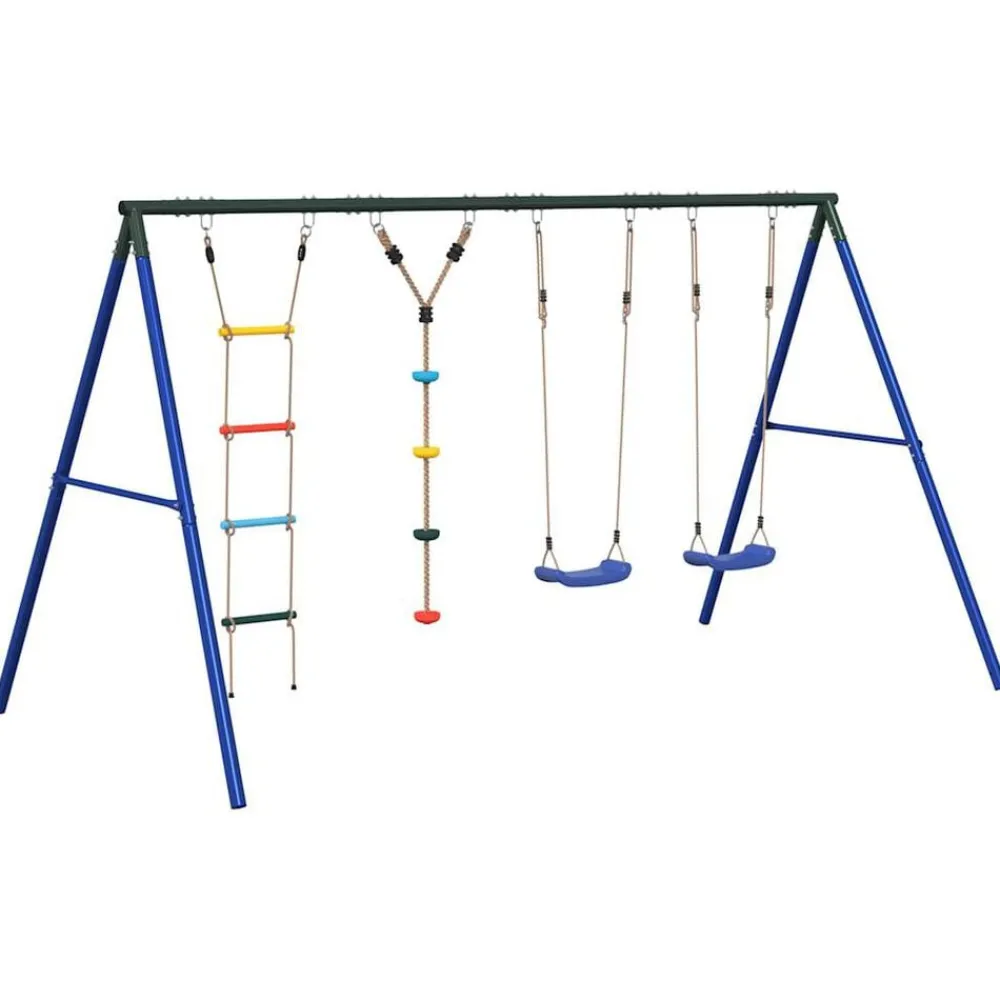 Buitenspeelgoed*vidaXL Schommelset met schommels, ladder en klimtouw met schijven Blauw