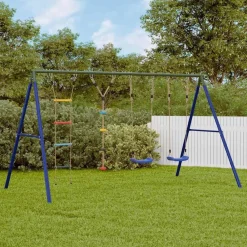 Buitenspeelgoed*vidaXL Schommelset met schommels, ladder en klimtouw met schijven Blauw