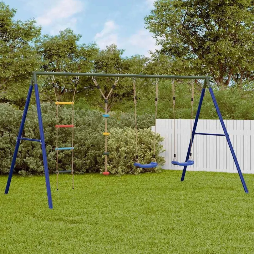 Buitenspeelgoed*vidaXL Schommelset met schommels, ladder en klimtouw met schijven Blauw