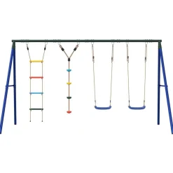 Buitenspeelgoed*vidaXL Schommelset met schommels, ladder en klimtouw met schijven Blauw