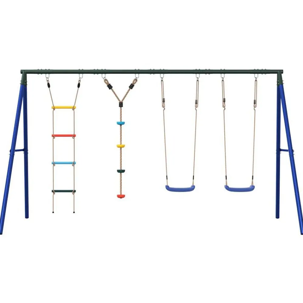 Buitenspeelgoed*vidaXL Schommelset met schommels, ladder en klimtouw met schijven Blauw