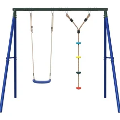 Buitenspeelgoed*vidaXL Schommelset met schommel en klimtouw met schijven Blauw