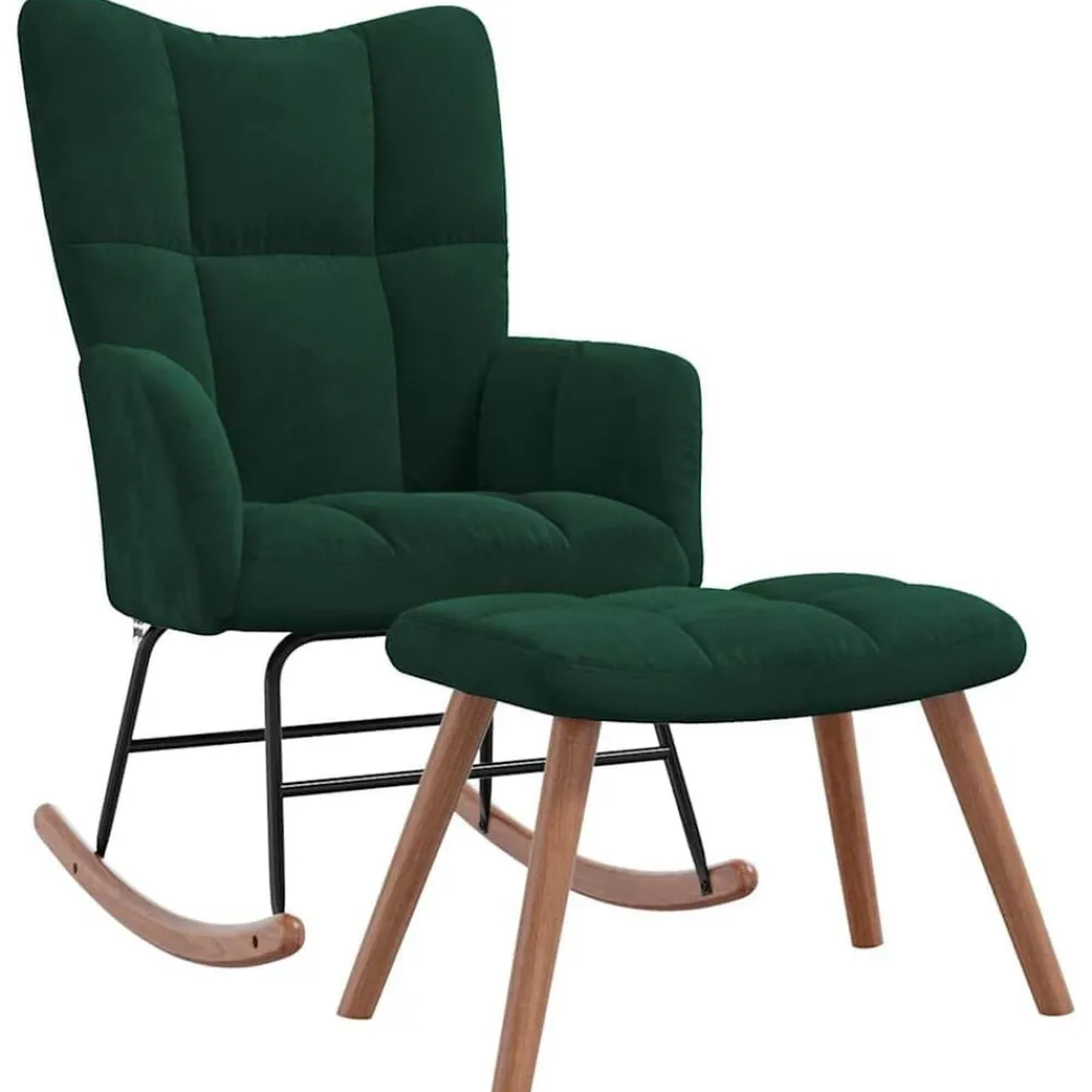 Stoelen*vidaXL Schommelstoel met voetenbank fluweel Donkergroen