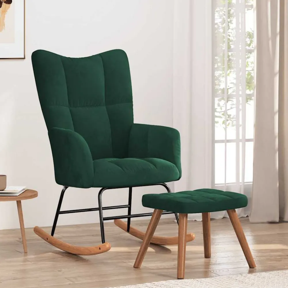 Stoelen*vidaXL Schommelstoel met voetenbank fluweel Donkergroen
