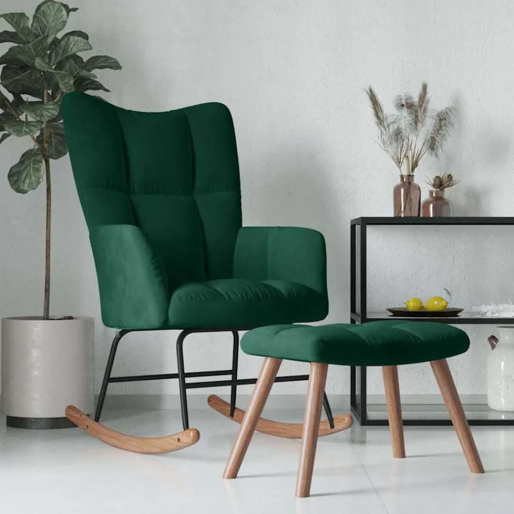 Stoelen*vidaXL Schommelstoel met voetenbank fluweel Donkergroen