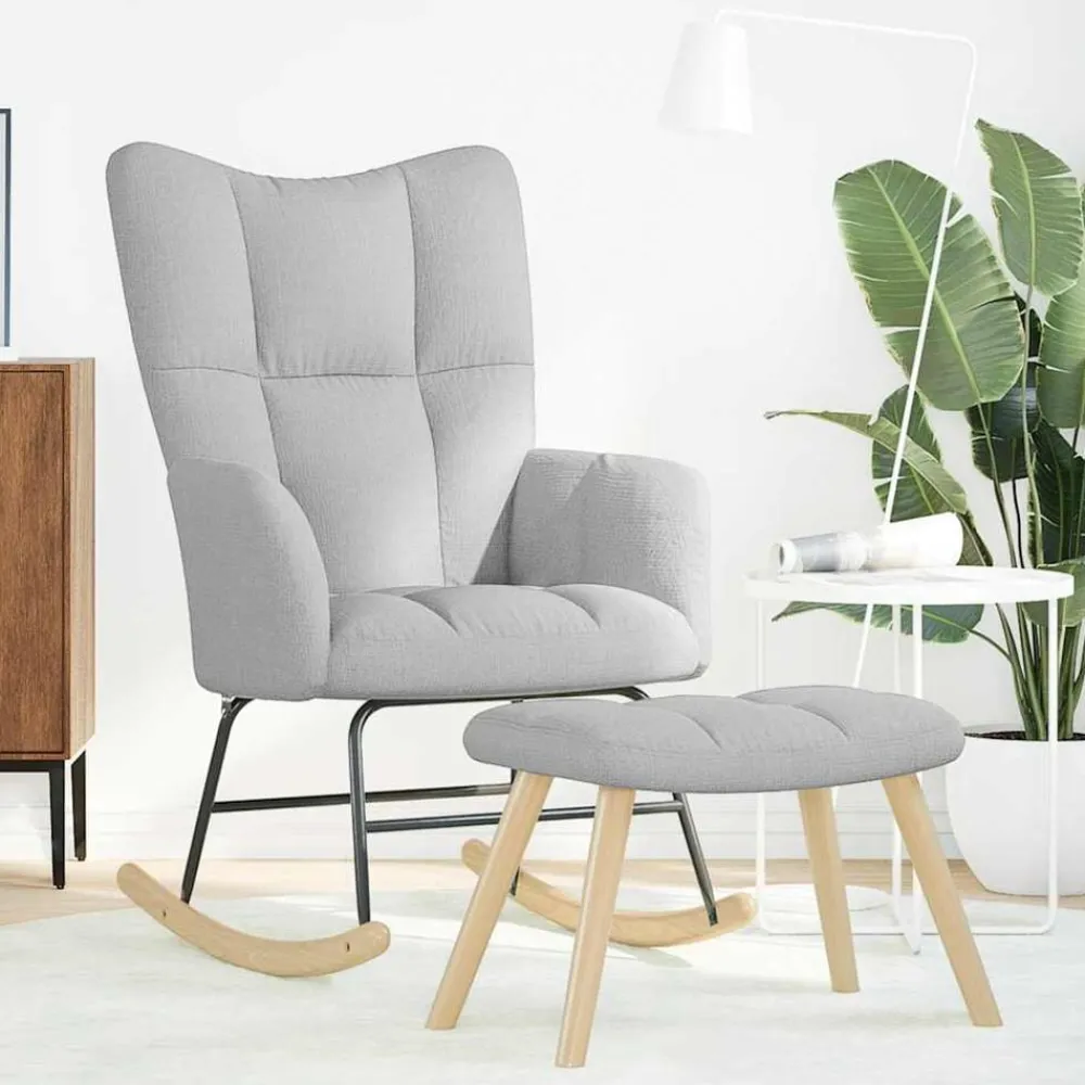 Stoelen*vidaXL Schommelstoel met voetenbank stof wolk grijs Wolkengrijs