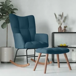 Stoelen*vidaXL Schommelstoel met krukje fluweel Blauw