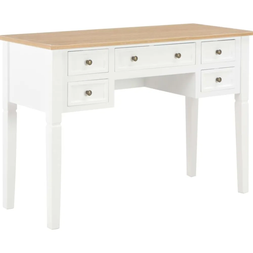 Kantoormeubelen*vidaXL Schrijftafel 109,5x45x77,5 cm hout wit Bruin en wit