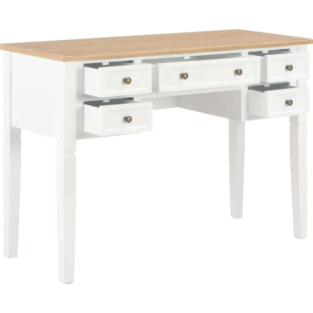 Kantoormeubelen*vidaXL Schrijftafel 109,5x45x77,5 cm hout wit Bruin en wit