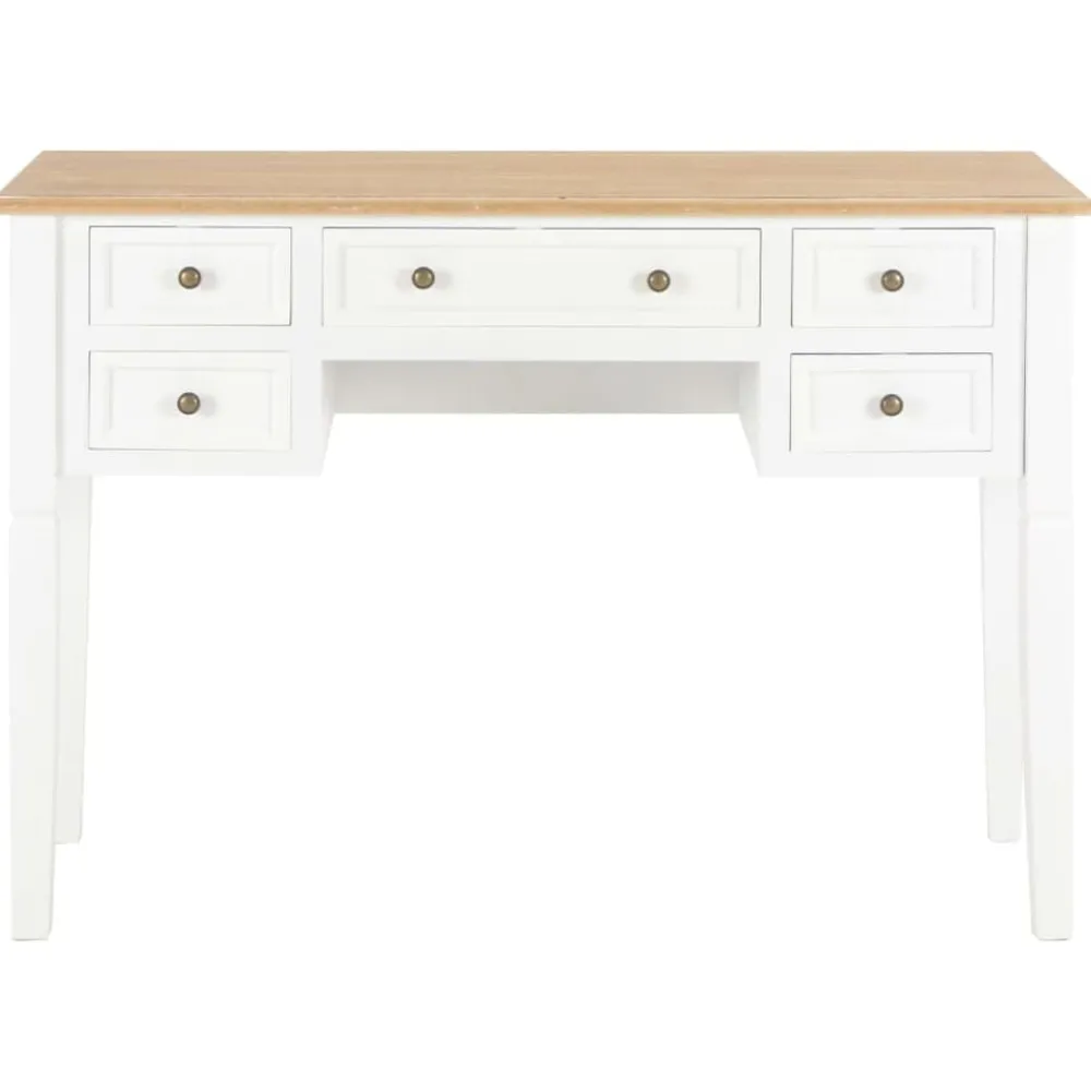 Kantoormeubelen*vidaXL Schrijftafel 109,5x45x77,5 cm hout wit Bruin en wit