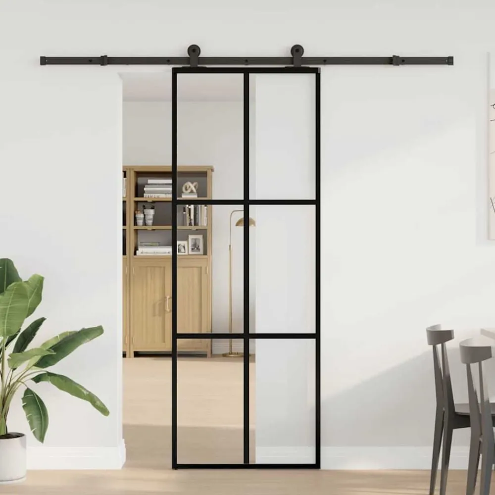 Schuifdeur met beslag 76x205 cm ESG-glas en aluminium>vidaXL Online