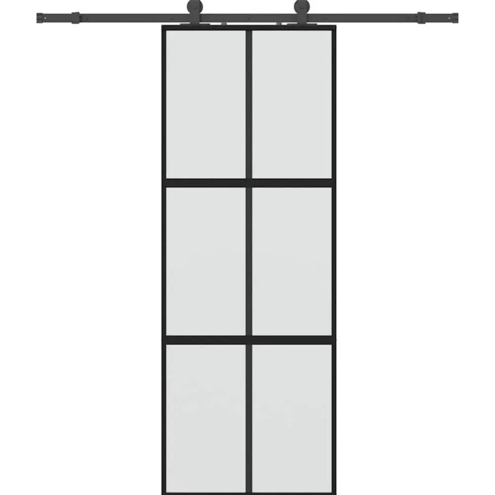 Bouwmaterialen*vidaXL Schuifdeur met beslagset 76x205 cm gehard glas zwart Zwart en mat