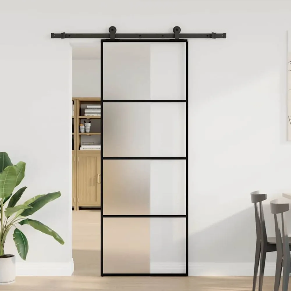 Schuifdeur met beslag 76x205 cm ESG-glas en aluminium>vidaXL Outlet