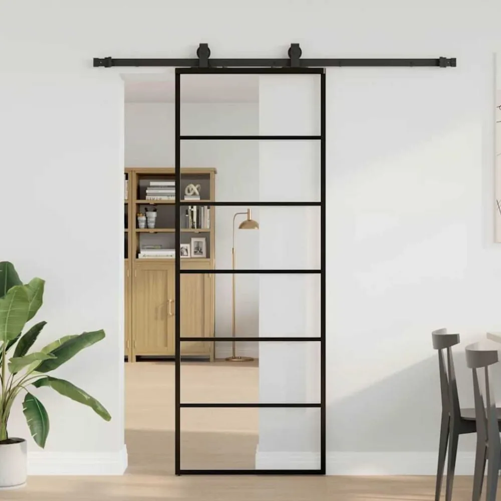 Bouwmaterialen*vidaXL Schuifdeur met beslagset 76x205 cm ESG glas zwart