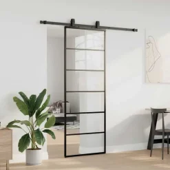 Bouwmaterialen*vidaXL Schuifdeur met beslagset 76x205 cm ESG glas zwart