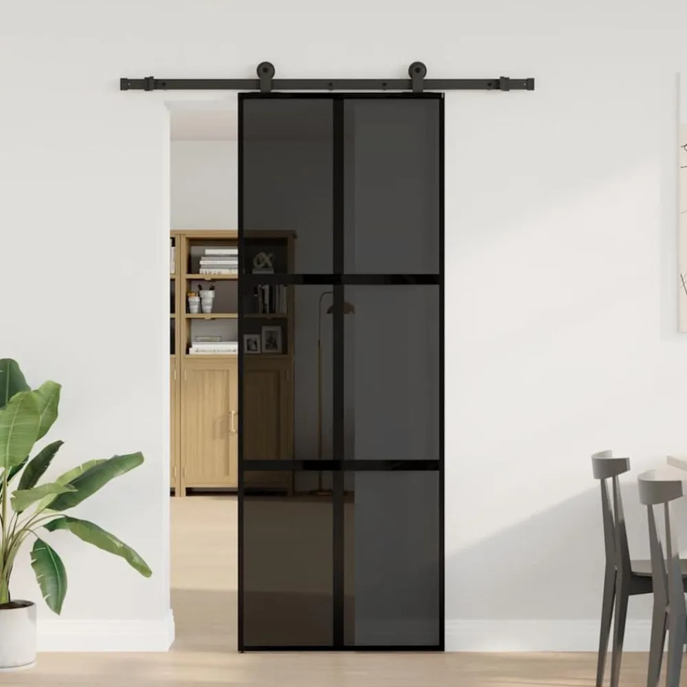 Schuifdeur met beslag 76x205 cm gehard glas en aluminium>vidaXL