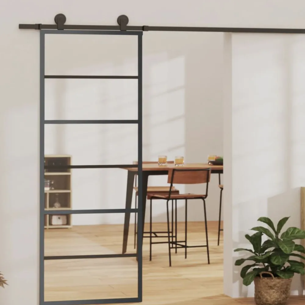 Schuifdeur met beslag 76x205 cm aluminium en ESG-glas>vidaXL