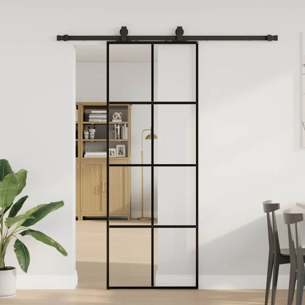 Bouwmaterialen*vidaXL Schuifdeur met beslagset 76x205 cm ESG glas Zwart