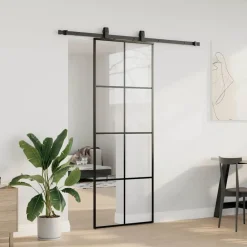 Bouwmaterialen*vidaXL Schuifdeur met beslagset 76x205 cm ESG glas Zwart